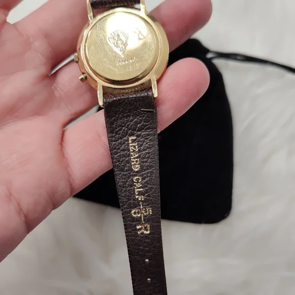Vintage 90's Gucci 3800 Jr Wristwatch, 18k Gold Plated, Lizard Calf Band 5/8R, - Picture 11 of 16